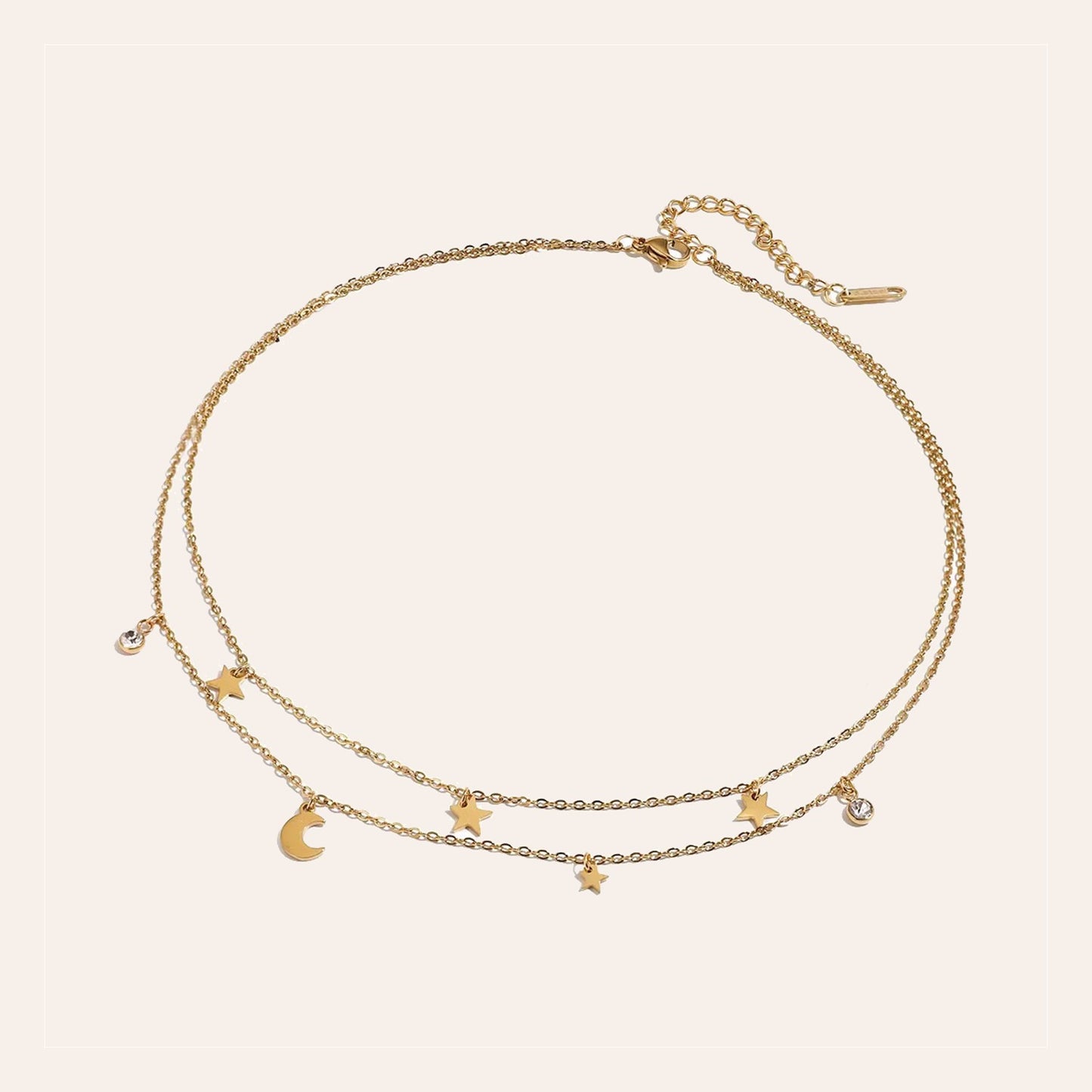 Collar Nigth Gold doble cadena con estrellas y luna