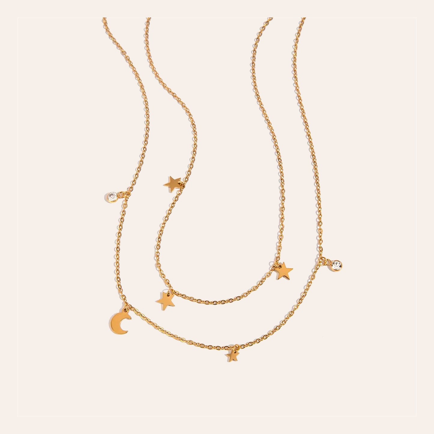 Collar Nigth Gold doble cadena con estrellas y luna