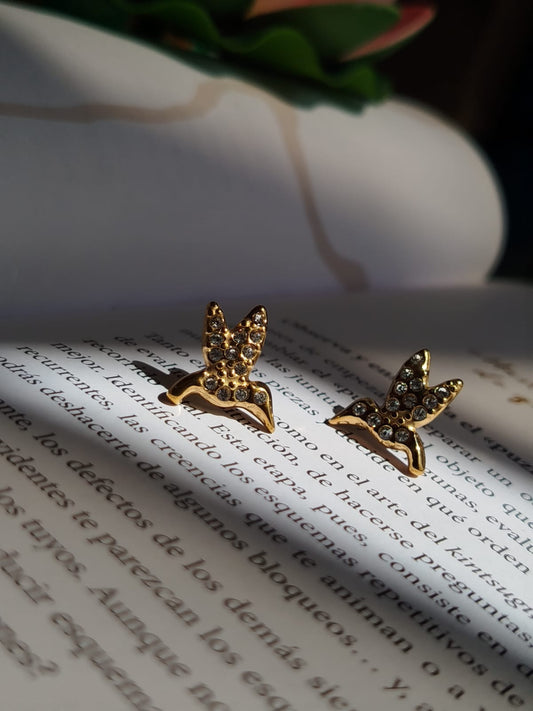 Aretes Colibrí dorados con circonitas