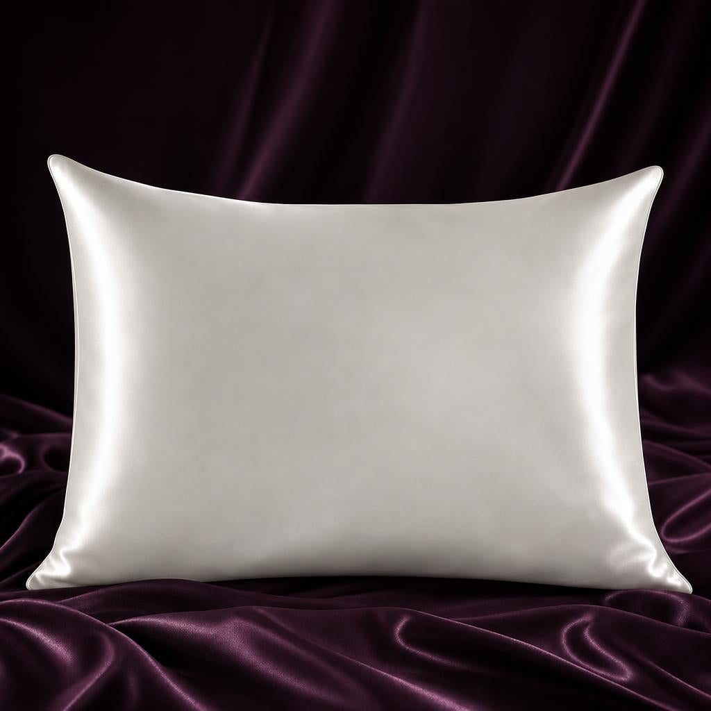 Funda de almohada de seda color blanco marfil