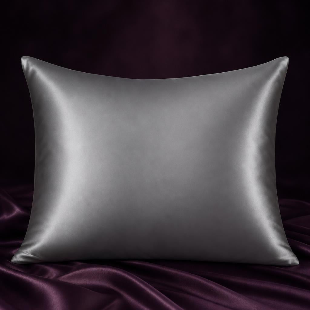 Funda de almohada de seda color gris piedra
