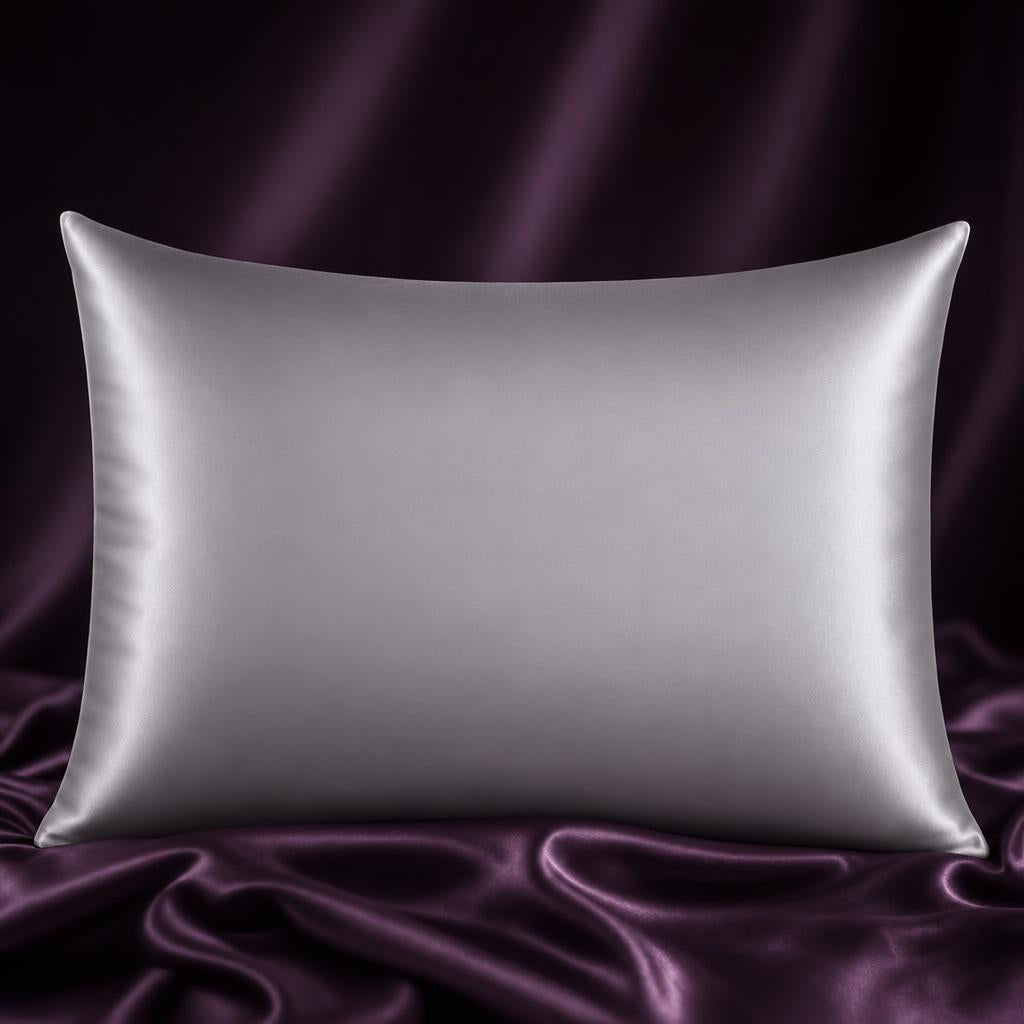Funda de almohada de seda color gris plata