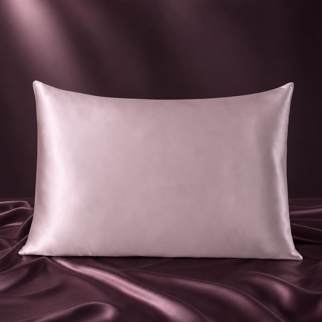 Funda de almohada de seda color rosa loto