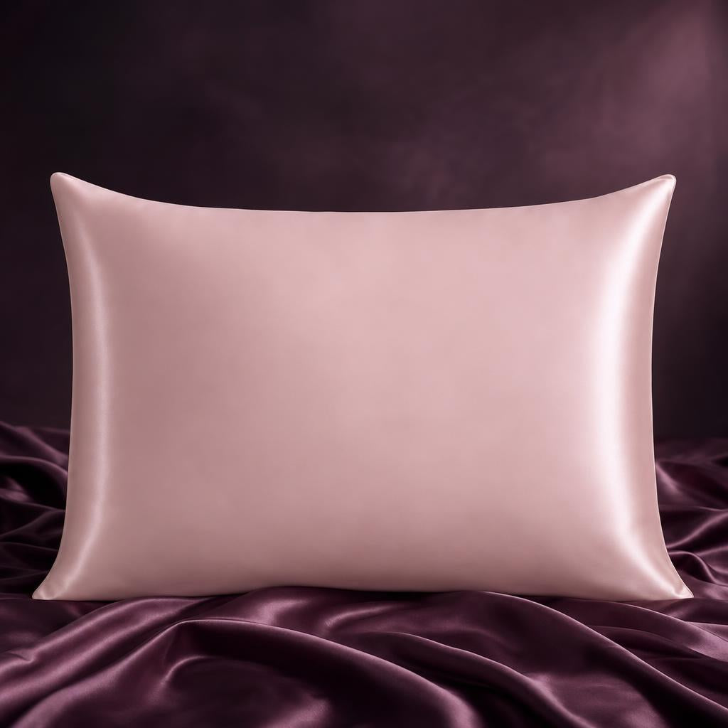 Funda de almohada de seda color rosa